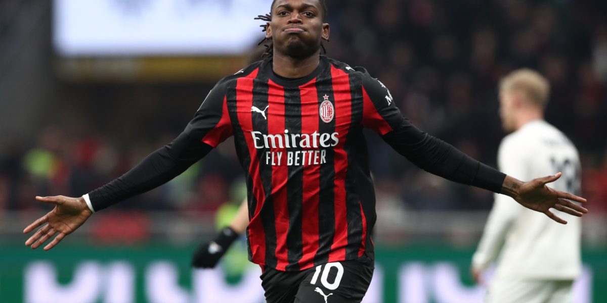 MILAN, ITALY - NOVEMBER 29: Rafael Leao of AC Milan celebrates scoring his team