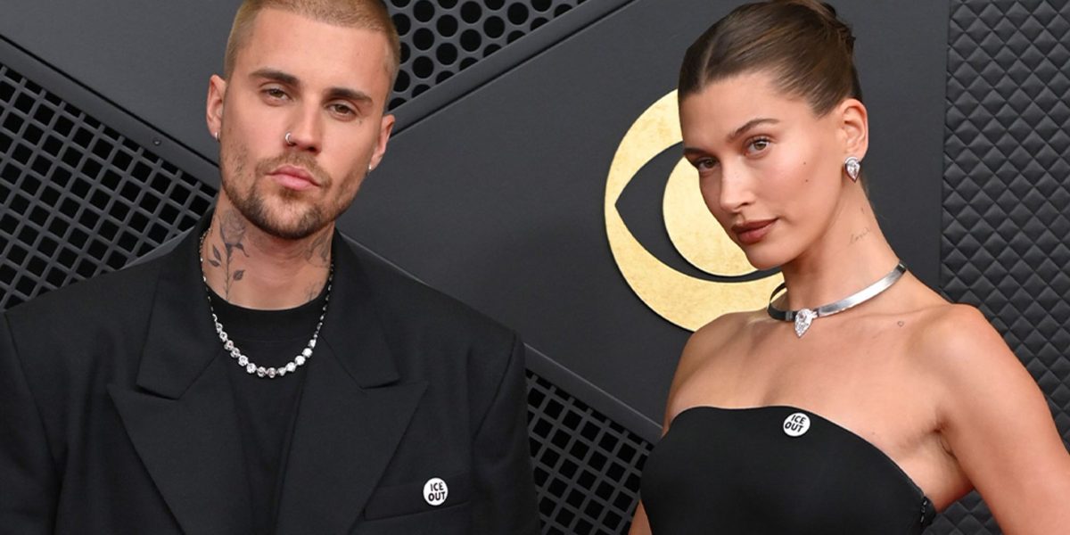 Justin and Hailey Bieber Wear 'ICE Out' Pins to Grammys