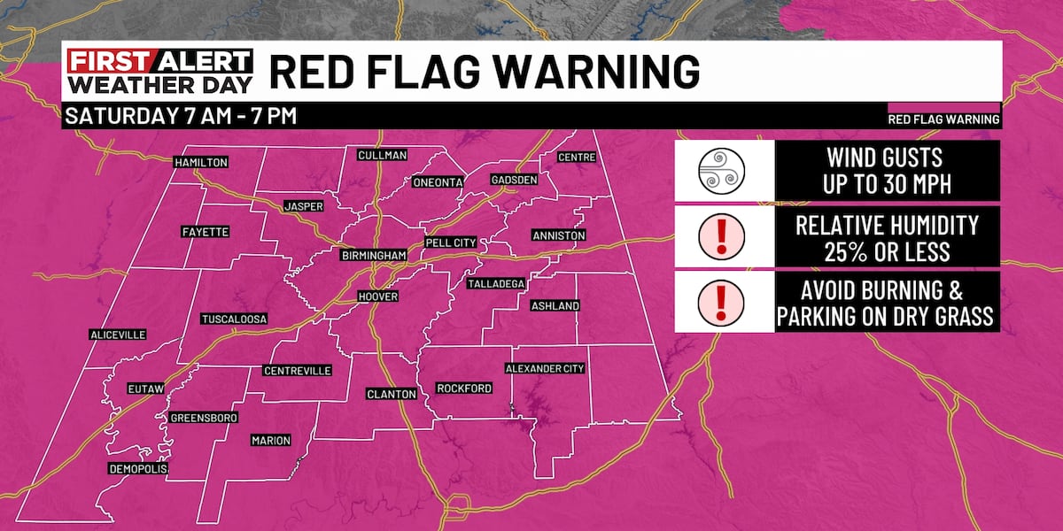 Alertă de vreme severă în Birmingham, Alabama: Vânt puternic și riscul de incendii BIRMINGHAM, Ala