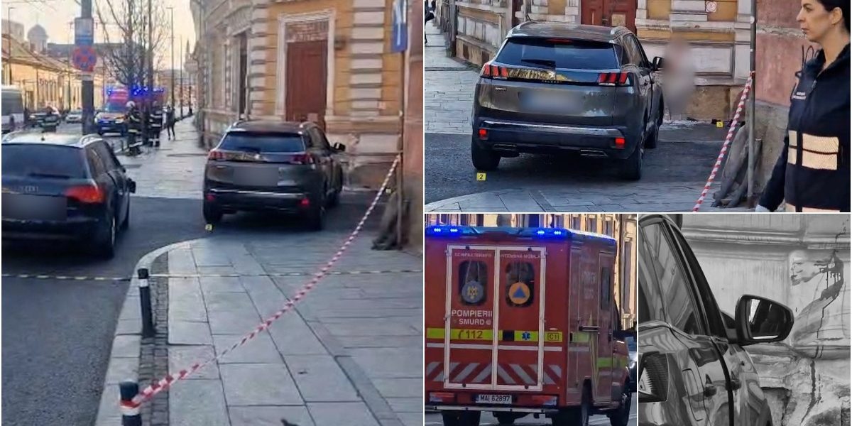 O femeie din Cluj, strivită de un perete, după ce o mașină a ricoșat pe trotuar în urma unui accident