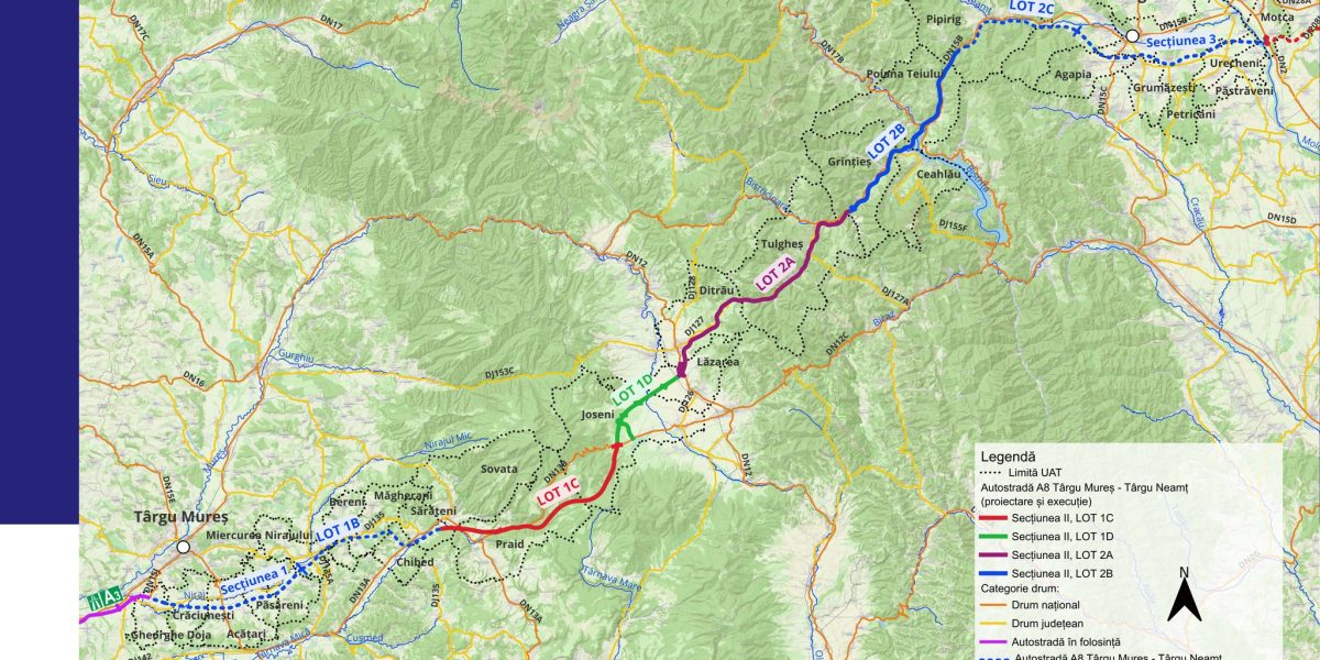 Constructorii pot începe lucrările pe două tronsoane ale Autostrăzii Unirii Compania Naţională de Investiţii Rutiere (CNIR) a predat antreprenorilor amplasamentul pentru două loturi importante ale Autostrăzii A8 Târgu Mureş-Târgu Neamţ