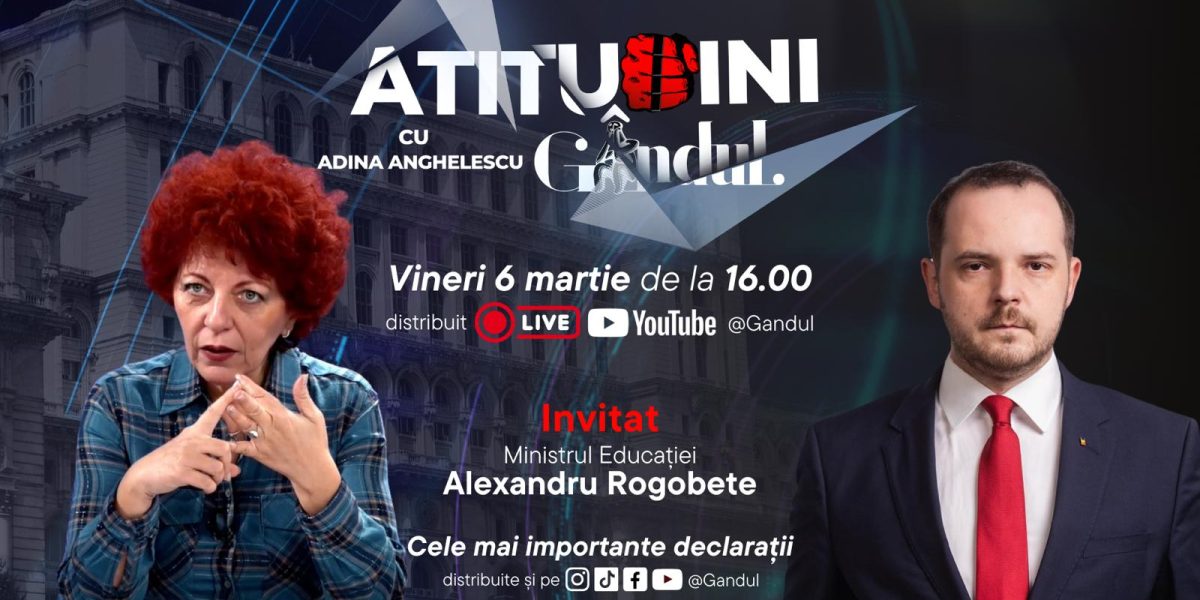 Noua Emisiune „Atitudini” Debutează Vineri la Gândul cu Adina Anghelescu Emisiunea „Atitudini”, o nouă producție marca Gândul, va debuta vineri, la ora 16:00, cu jurnalista de investigații Adina Anghelescu în postura de moderator