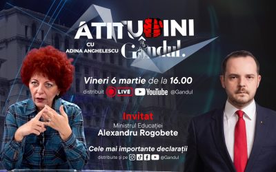 Noua Emisiune „Atitudini” Debutează Vineri la Gândul cu Adina Anghelescu Emisiunea „Atitudini”, o nouă producție marca Gândul, va debuta vineri, la ora 16:00, cu jurnalista de investigații Adina Anghelescu în postura de moderator