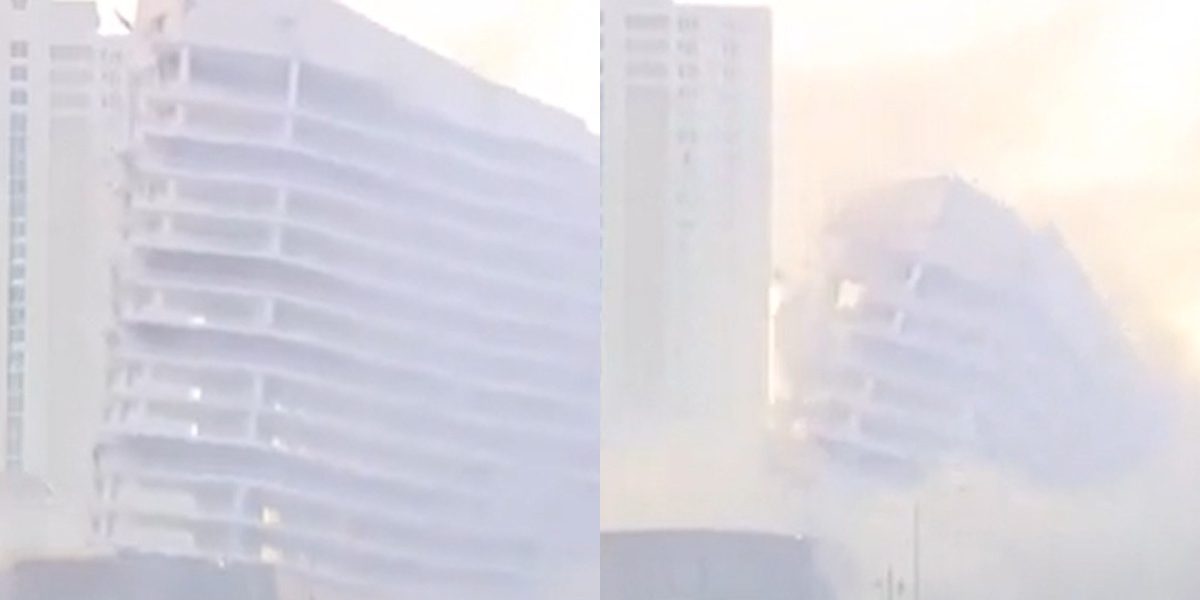 Clădire de 23 de etaje din Miami, făcută PRAF în 20 de secunde