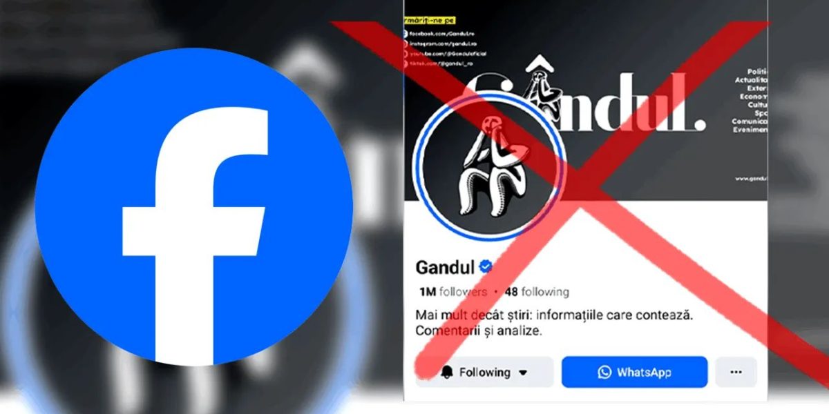 Compania META închide pagina ziarului Gândul pe Facebook, invocând încălcări de drepturi de autor Pagina de Facebook a ziarului Gândul, cu peste un milion de urmăritori, a fost închisă pe 22 februarie 2026 de către compania META, fără o explicație clară