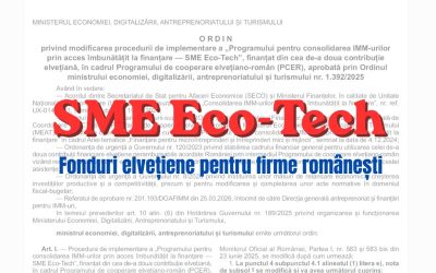 Fonduri elvețiene de 288 milioane lei pentru firmele SME Eco-Tech: Schimbări majore!
