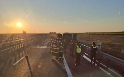 Incendiu violent pe A1, lângă Pecica: O autoutilitară a ars ca o torță