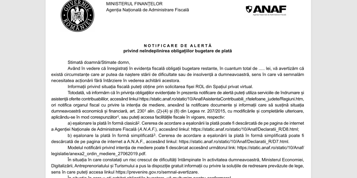 ANAF trimite alerte firmelor: „V-ați achitat, vă mulțumim”