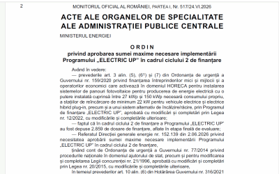 Electric-Up: 596 milioane lei, bugetul alocat pentru firme. Se plătesc ajutoarele